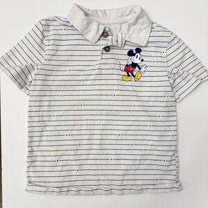 Disney Mickey Mouse white with black stripes polo shirt Size 6 unisex